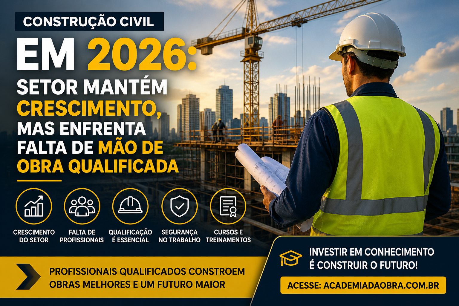 Construção civil em 2026: setor mantém crescimento, mas enfrenta falta de mão de obra qualificada